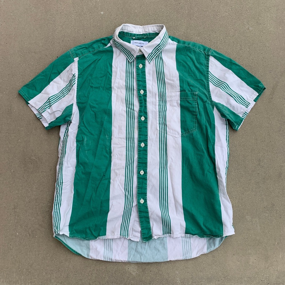 Urban Outfitters vertical striped button-up shirt in green white - medium mens